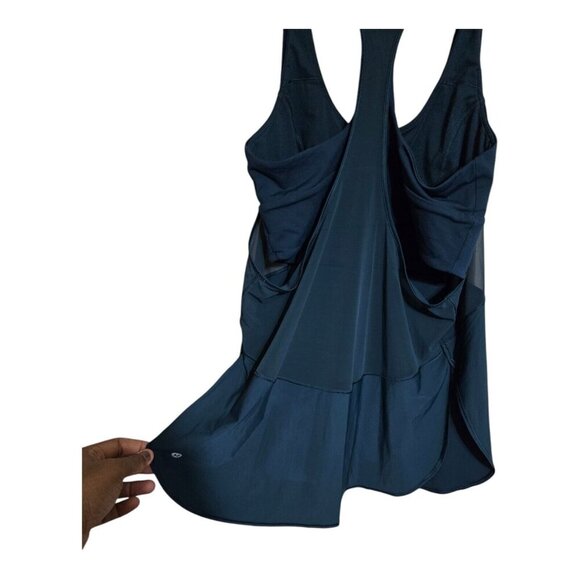 Lululemon Top Women 10 Blue Twist Around Tank Light Support C/D Cup Mesh W1AIDS - Picture 3 of 7